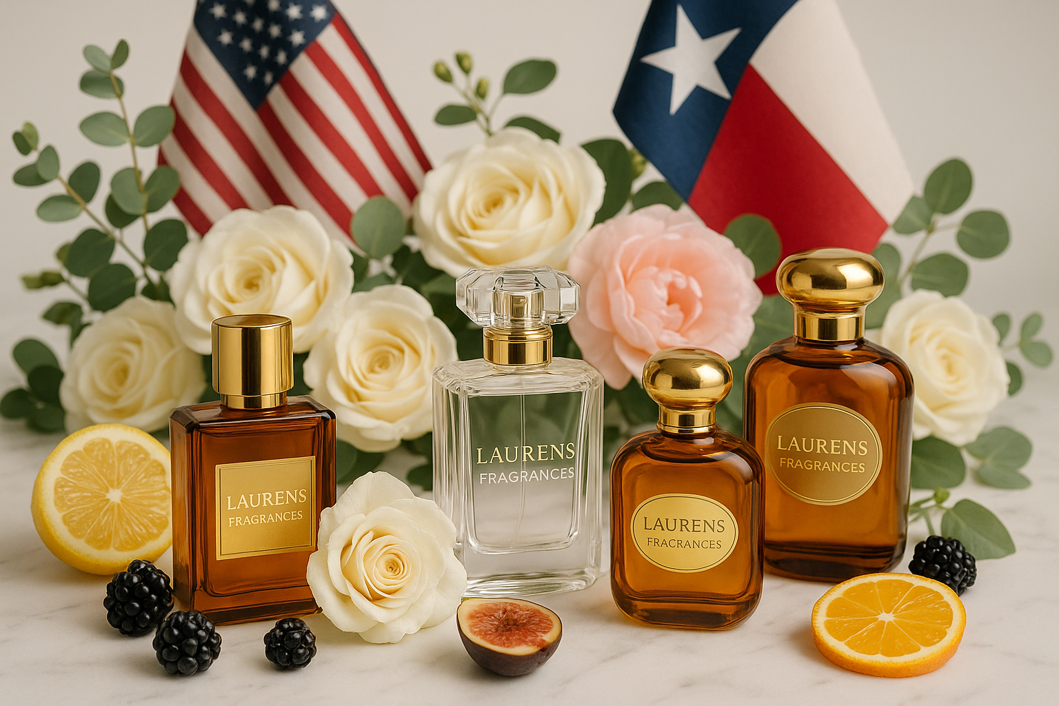 add Laurens Fragrances on bottles of perfumes